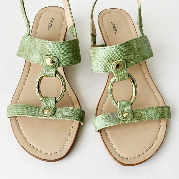 George Green Croc Embossed Vegan Leather Wedge Sandals Size 7 - Picture 2 of 11